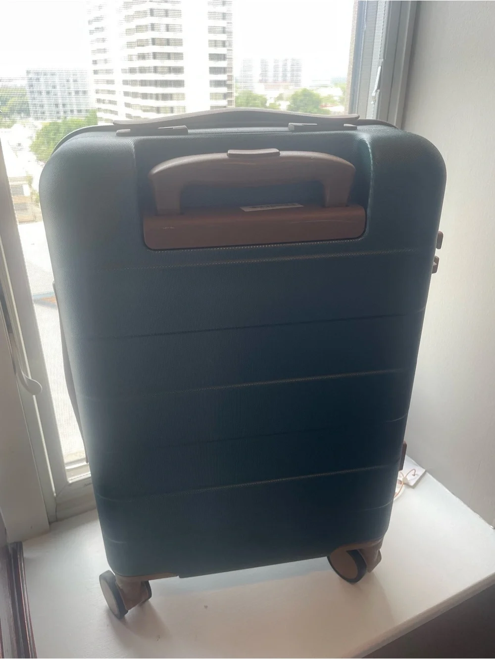 Men's Green Hard-Shell Carry-On with Brown Trim